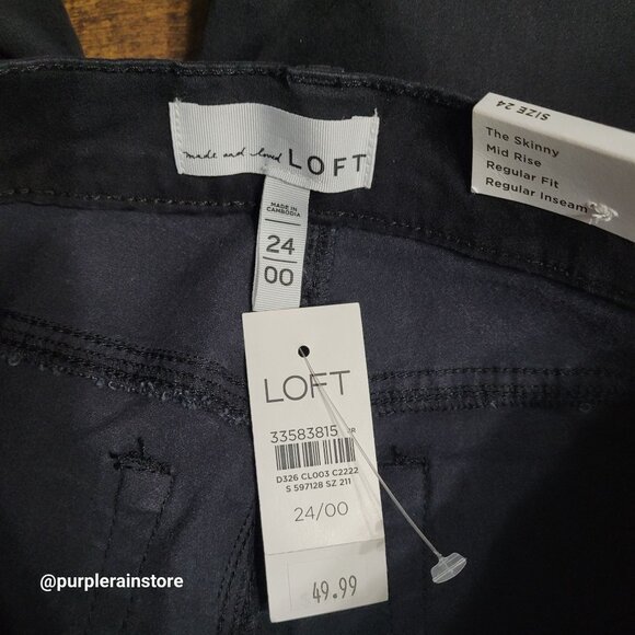 LOFT Jeans Size 24 Skinny Mid Rise Regular Fit Tummy Control Black Wash NWT - Picture 4 of 12